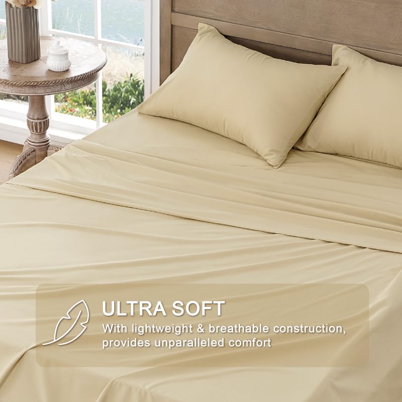 FreshCulture Queen Sheet Set - Ultra Soft Sheets for Queen Size Bed - 4 Pieces Hotel Luxury Queen Bed Sheets