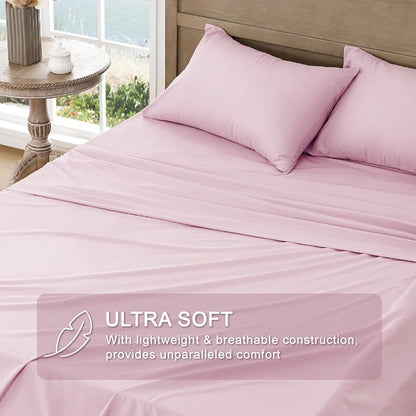 FreshCulture Queen Sheet Set - Ultra Soft Sheets for Queen Size Bed - 4 Pieces Hotel Luxury Queen Bed Sheets