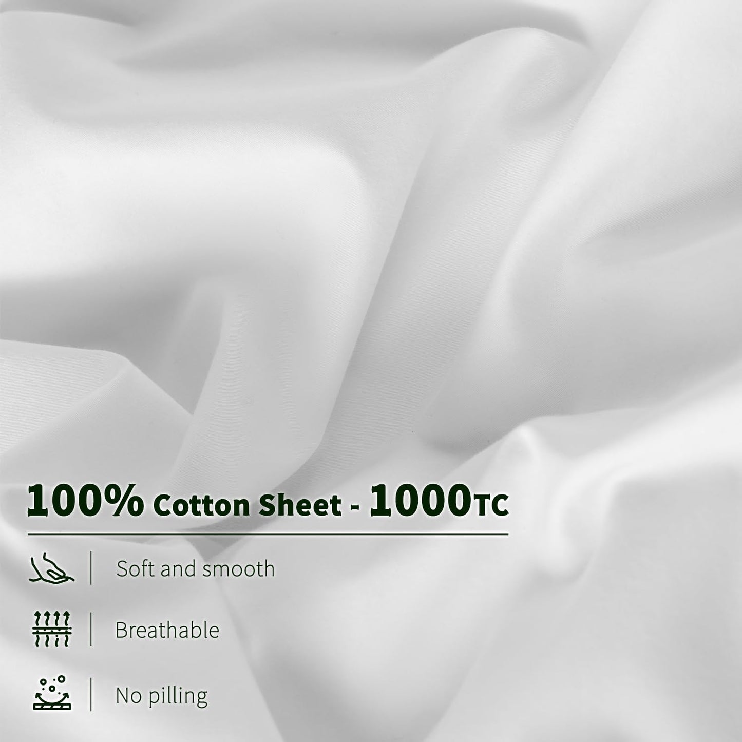 Luxury 1000 High Thread Count Egyptian Cotton Bed Sheets 4 PC, Breathable & Cooling Sheets, 16" Deep Pocket