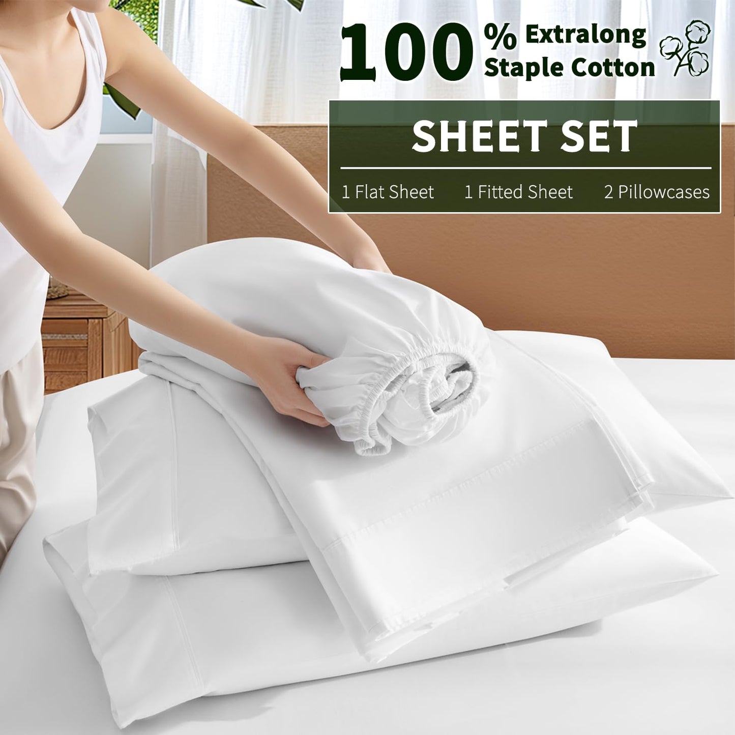 Luxury 1000 High Thread Count Egyptian Cotton Bed Sheets 4 PC, Breathable & Cooling Sheets, 16" Deep Pocket