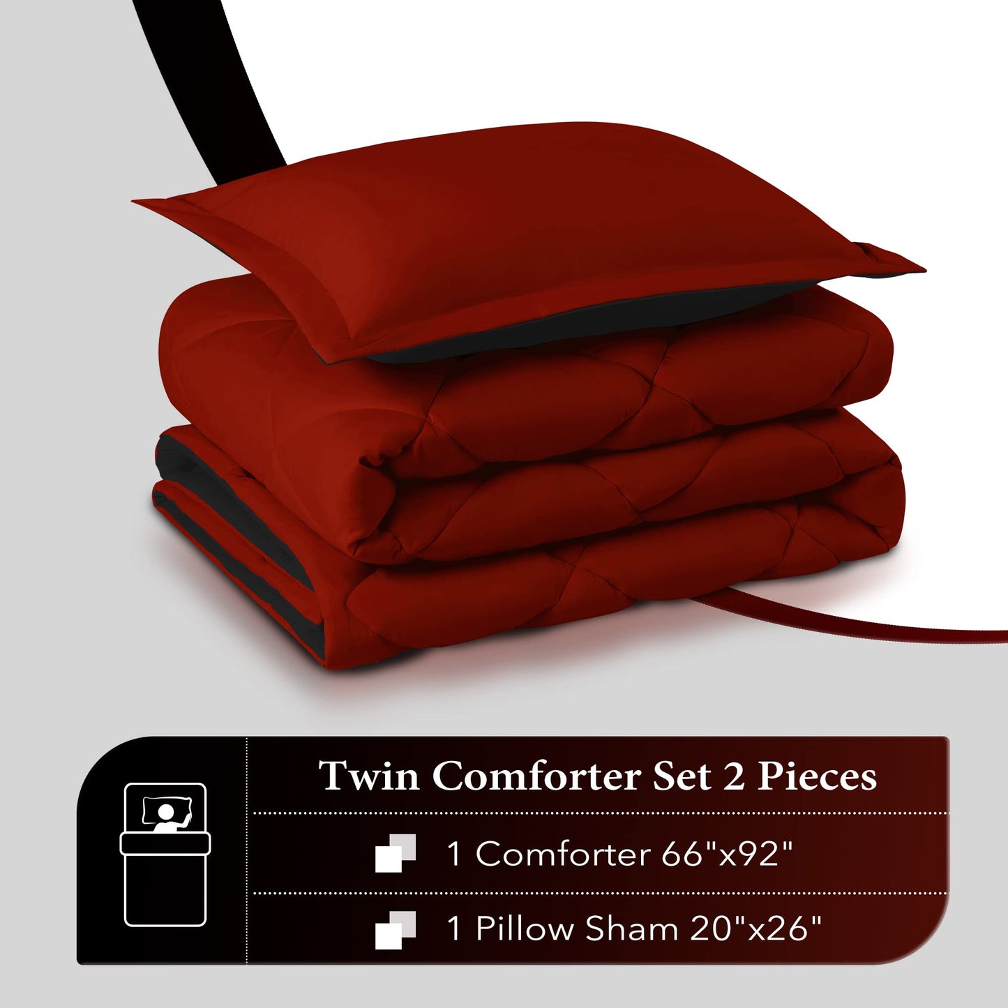 Downluxe King Size Comforter Set - Red and Black King Comforter, Soft Bedding Sets for All Seasons - 3 Pieces