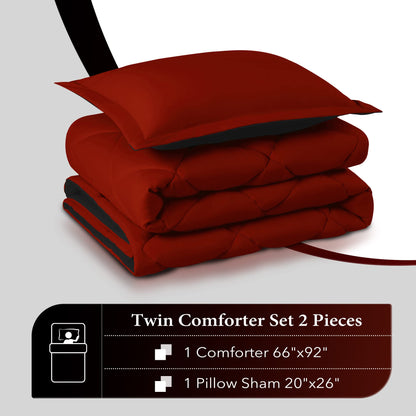 Downluxe King Size Comforter Set - Red and Black King Comforter, Soft Bedding Sets for All Seasons - 3 Pieces