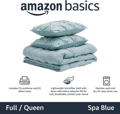 Amazon Basics King Size Comforter Sets, All-Season Down-Alternative 3-Piece Bedding Set, Pinch Pleat Design, Dark Grey