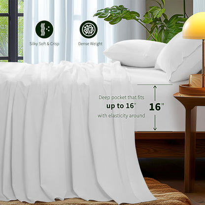 Luxury 1000 High Thread Count Egyptian Cotton Bed Sheets 4 PC, Breathable & Cooling Sheets, 16" Deep Pocket