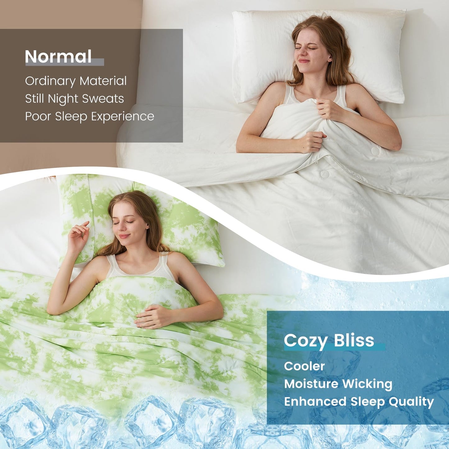 Cozy Bliss Cooling Comforter Set Queen Size, Double-Sided Cool Tech Cooling Blankets for Hot Sleepers and Night Sweats