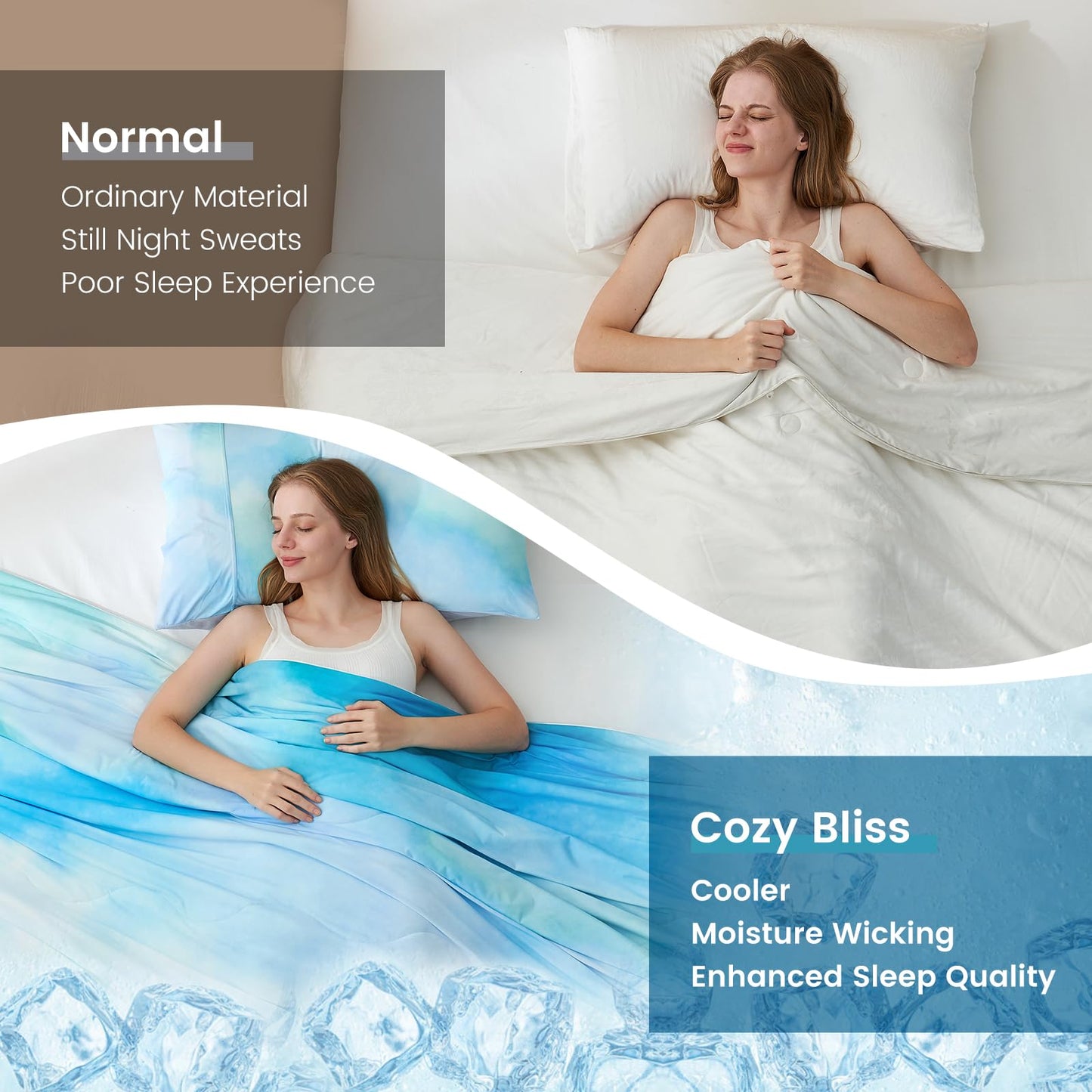 Cozy Bliss Cooling Comforter Set Queen Size, Double-Sided Cool Tech Cooling Blankets for Hot Sleepers and Night Sweats