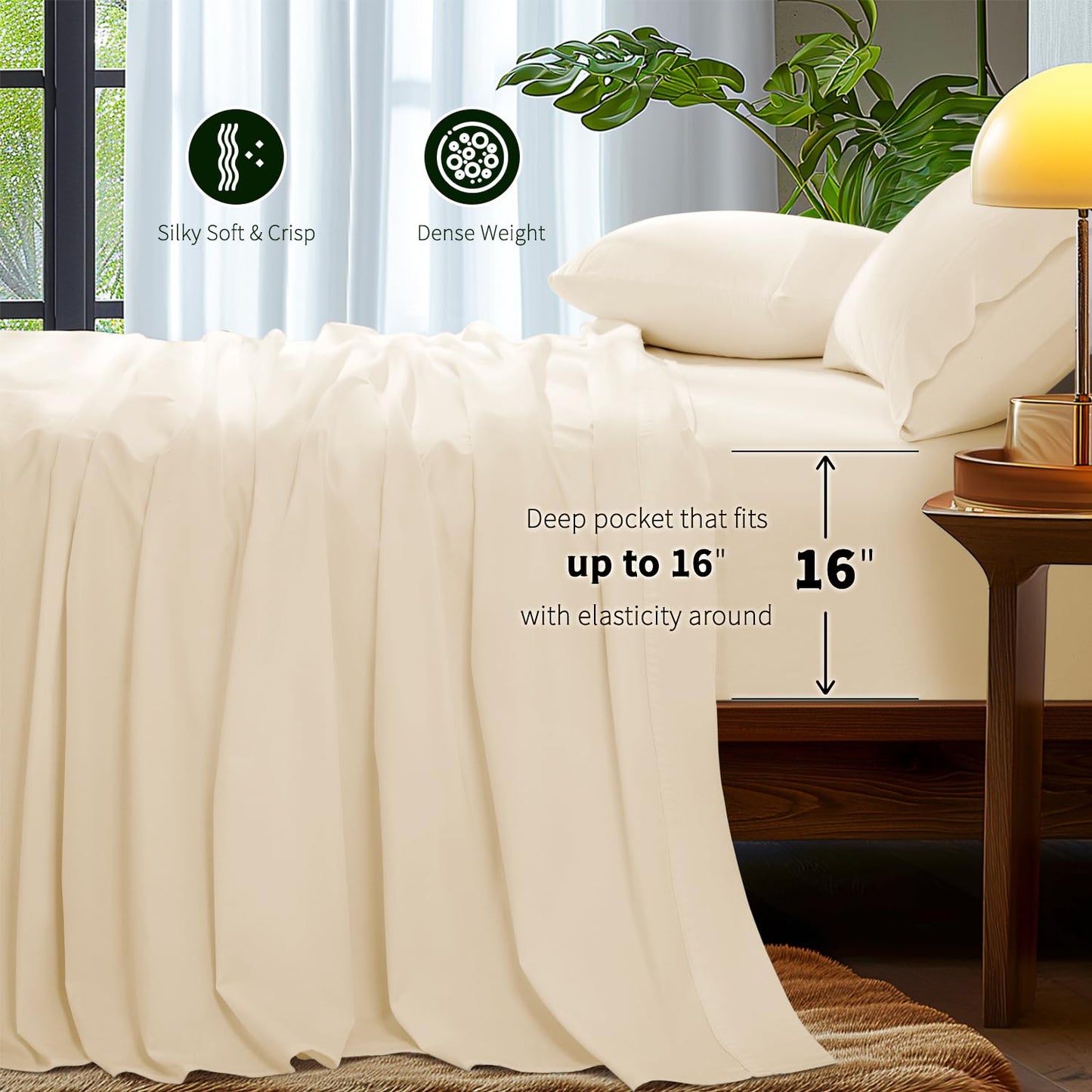 Luxury 1000 High Thread Count Egyptian Cotton Bed Sheets 4 PC, Breathable & Cooling Sheets, 16" Deep Pocket