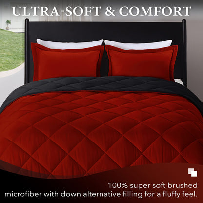 Downluxe King Size Comforter Set - Red and Black King Comforter, Soft Bedding Sets for All Seasons - 3 Pieces