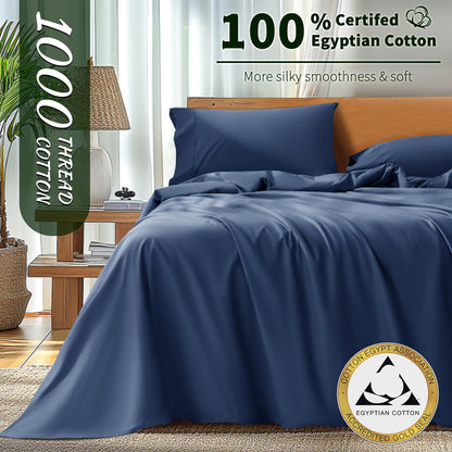 Luxury 1000 High Thread Count Egyptian Cotton Bed Sheets 4 PC, Breathable & Cooling Sheets, 16" Deep Pocket