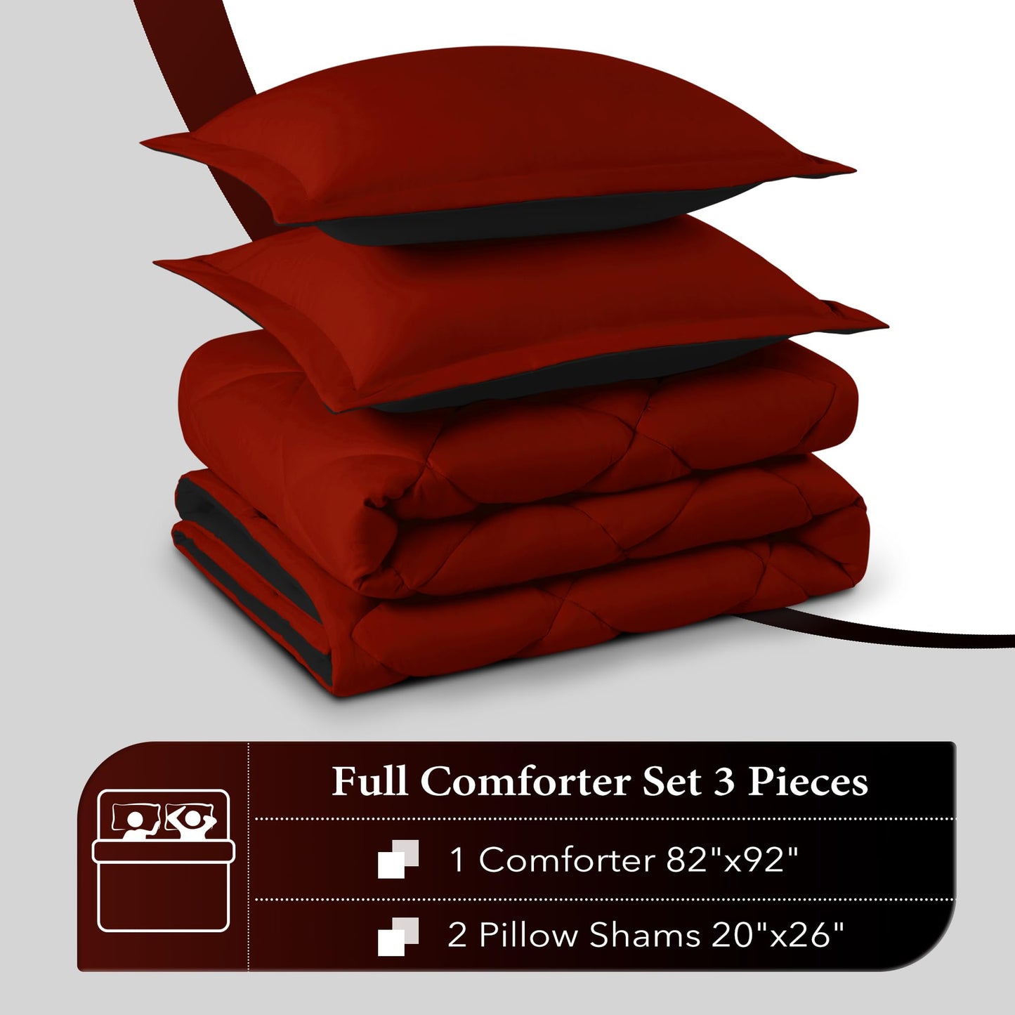 Downluxe King Size Comforter Set - Red and Black King Comforter, Soft Bedding Sets for All Seasons - 3 Pieces