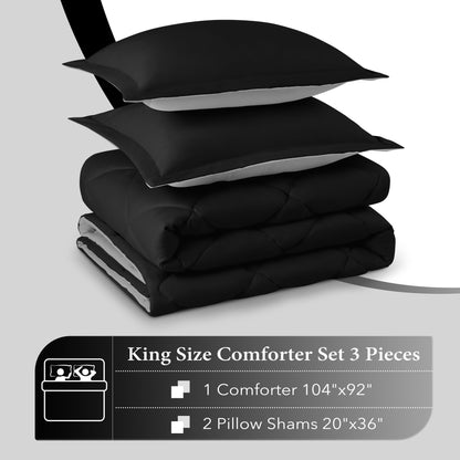 Downluxe King Size Comforter Set - Red and Black King Comforter, Soft Bedding Sets for All Seasons - 3 Pieces