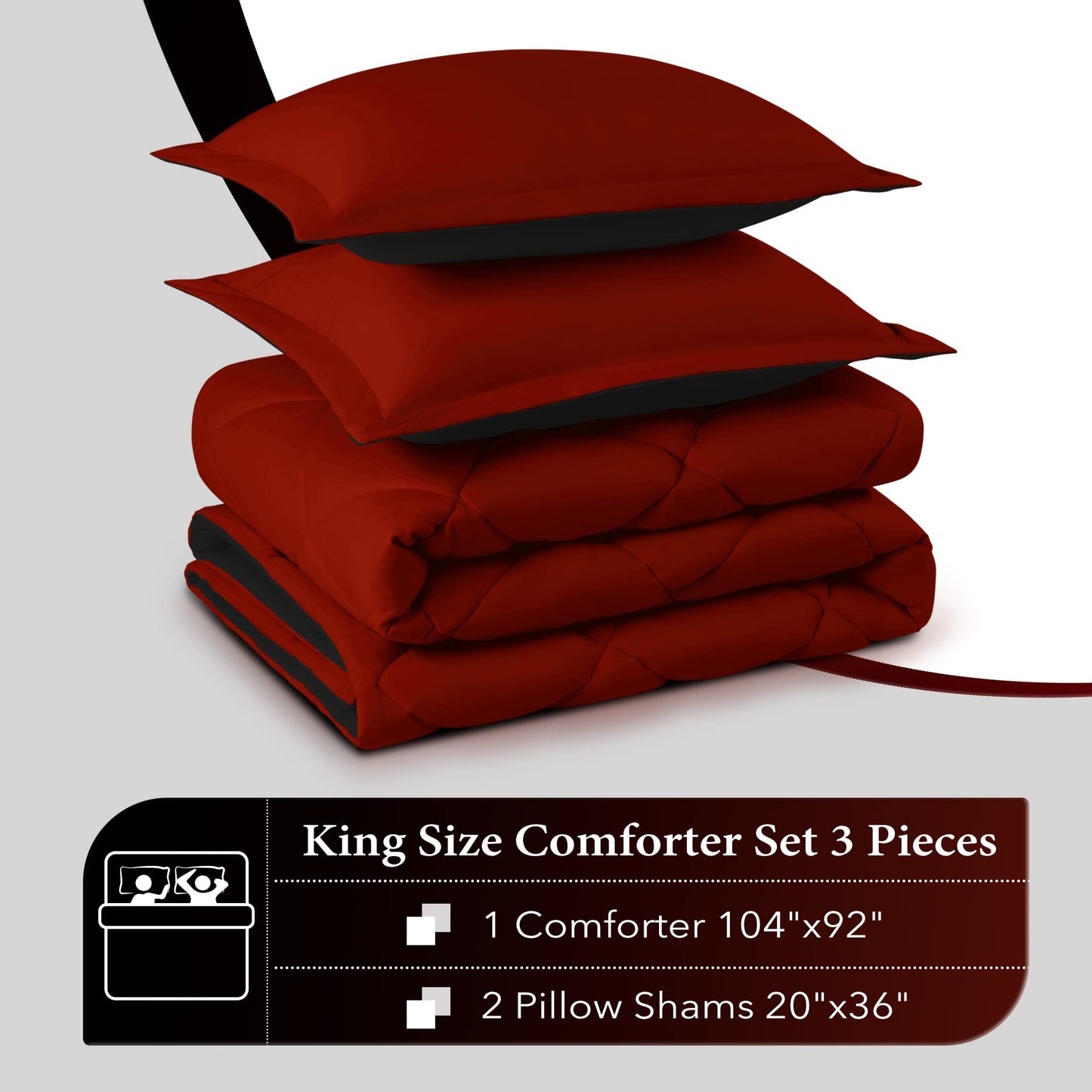 Downluxe King Size Comforter Set - Red and Black King Comforter, Soft Bedding Sets for All Seasons - 3 Pieces