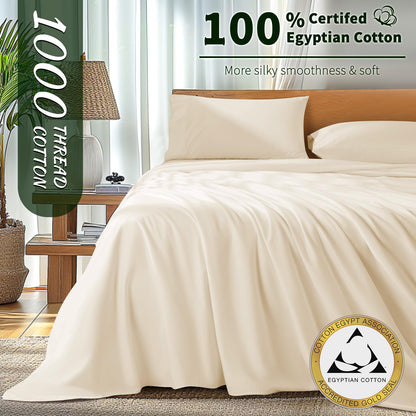 Luxury 1000 High Thread Count Egyptian Cotton Bed Sheets 4 PC, Breathable & Cooling Sheets, 16" Deep Pocket