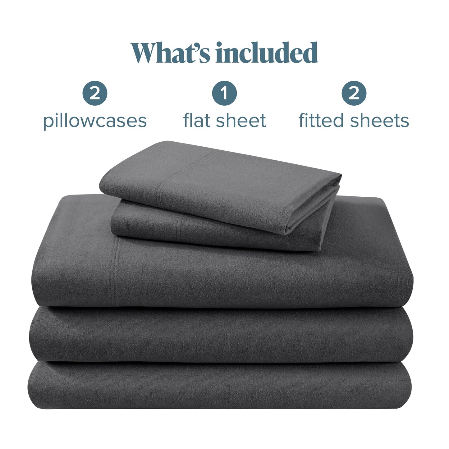 Bare Home Flannel Sheet Set 100% Cotton, Velvety Soft Heavyweight - Double Brushed Flannel - Deep Pocket (Split King, Grey)