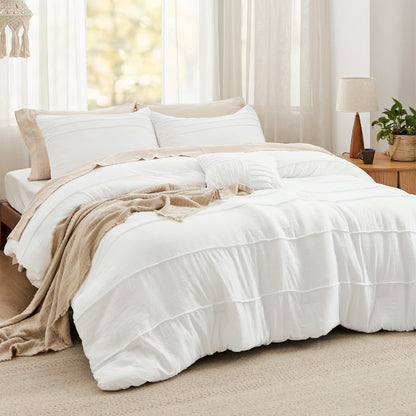 Bedsure Beige Queen Comforter Set - 4 Pieces Pinch Pleat Bed Set, Down Alternative Bedding Sets for All Season, 1 Comforter, 2 Pillowcases, 1 Decorative Pillow