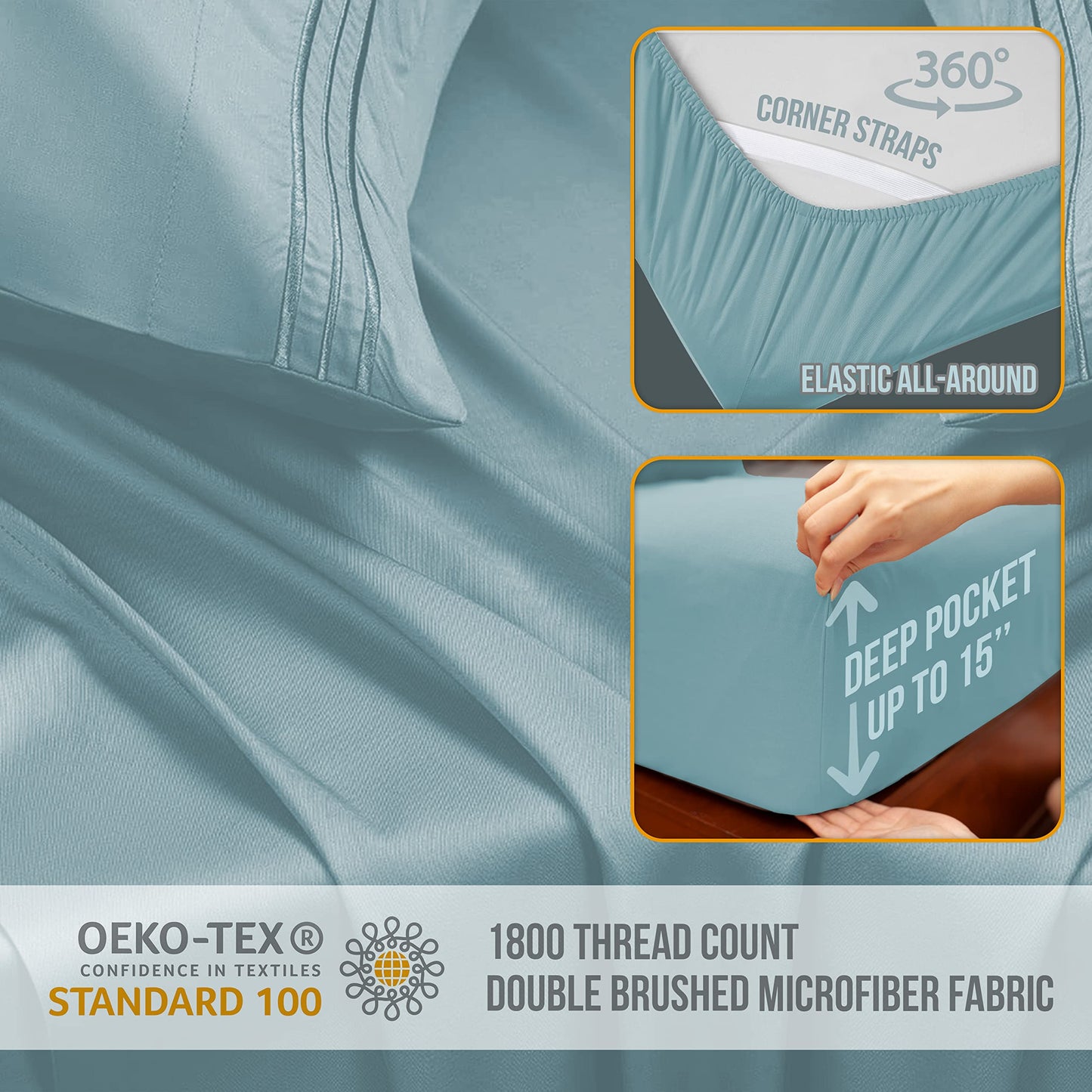 Queen Sheet Set - Luxury Hotel Bed Sheets - Soft Cooling Sheets with Elastic Corner Straps - Deep Pockets Microfiber Bedsheet 4 Piece