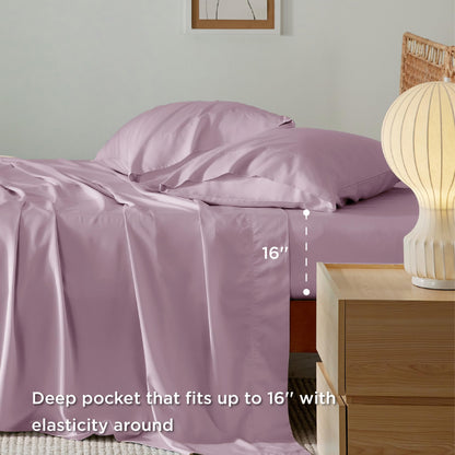 Bedsure King Size Sheet Set, Cooling Sheets King, Deep Pocket Up to 16", Hotel Luxury Silky Bedding Sheets & Pillowcases