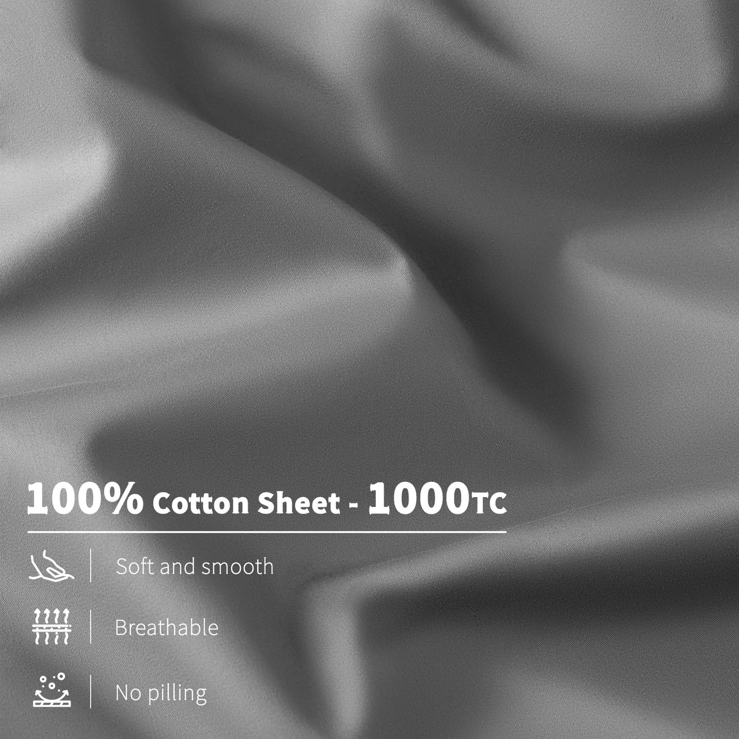 Luxury 1000 High Thread Count Egyptian Cotton Bed Sheets 4 PC, Breathable & Cooling Sheets, 16" Deep Pocket