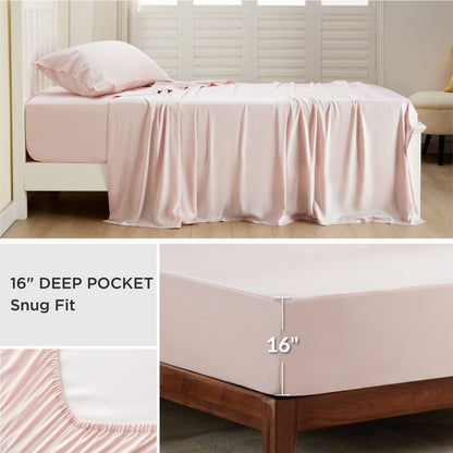 Bedsure King Size Sheet Set, Cooling Sheets King, Deep Pocket Up to 16", Hotel Luxury Silky Bedding Sheets & Pillowcases