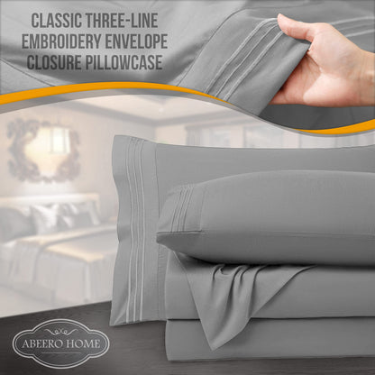 Queen Sheet Set - Luxury Hotel Bed Sheets - Soft Cooling Sheets with Elastic Corner Straps - Deep Pockets Microfiber Bedsheet 4 Piece