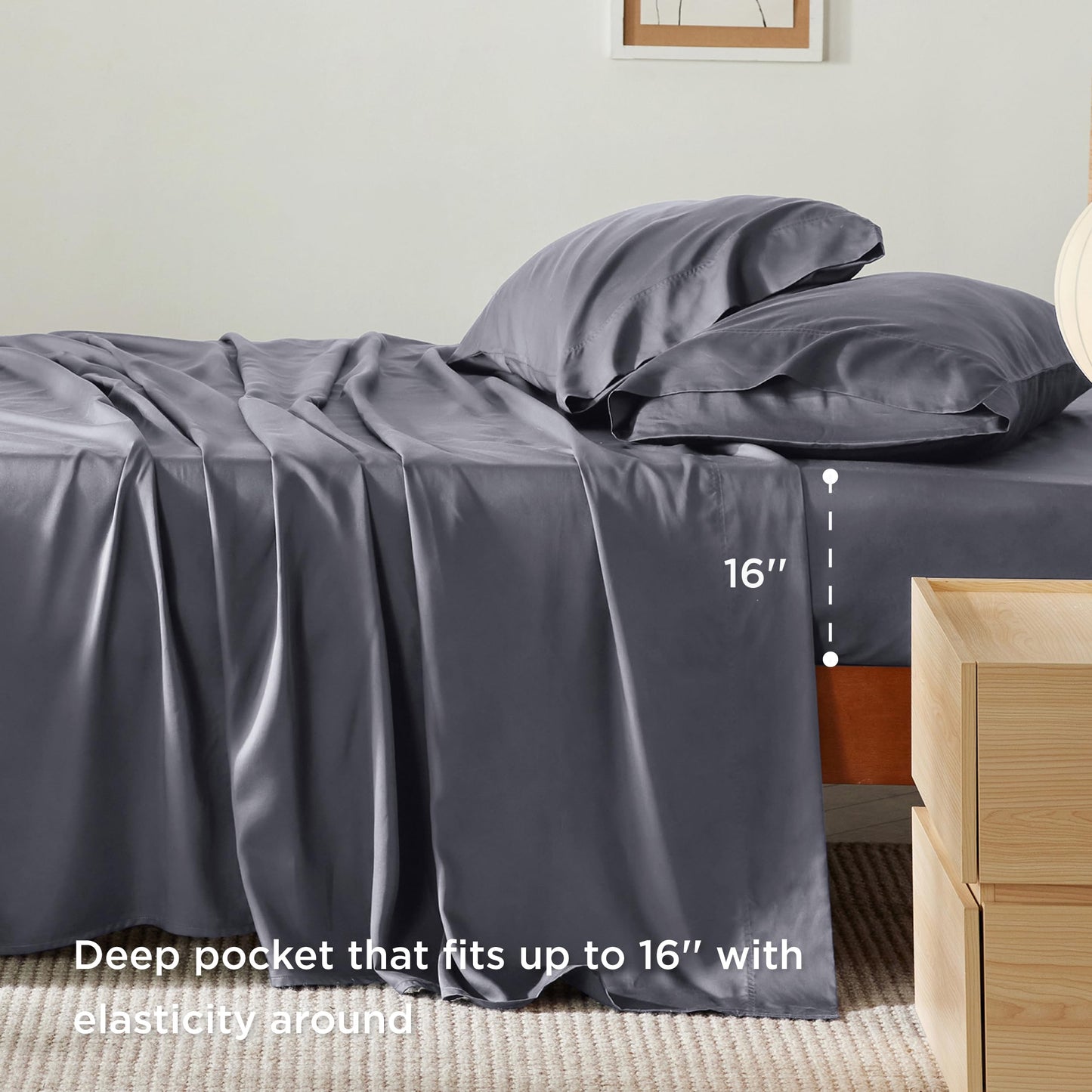 Bedsure King Size Sheet Set, Cooling Sheets King, Deep Pocket Up to 16", Hotel Luxury Silky Bedding Sheets & Pillowcases