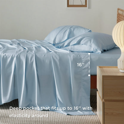 Bedsure King Size Sheet Set, Cooling Sheets King, Deep Pocket Up to 16", Hotel Luxury Silky Bedding Sheets & Pillowcases