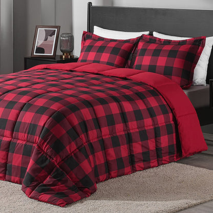 Downluxe King Size Comforter Set - Red and Black King Comforter, Soft Bedding Sets for All Seasons - 3 Pieces