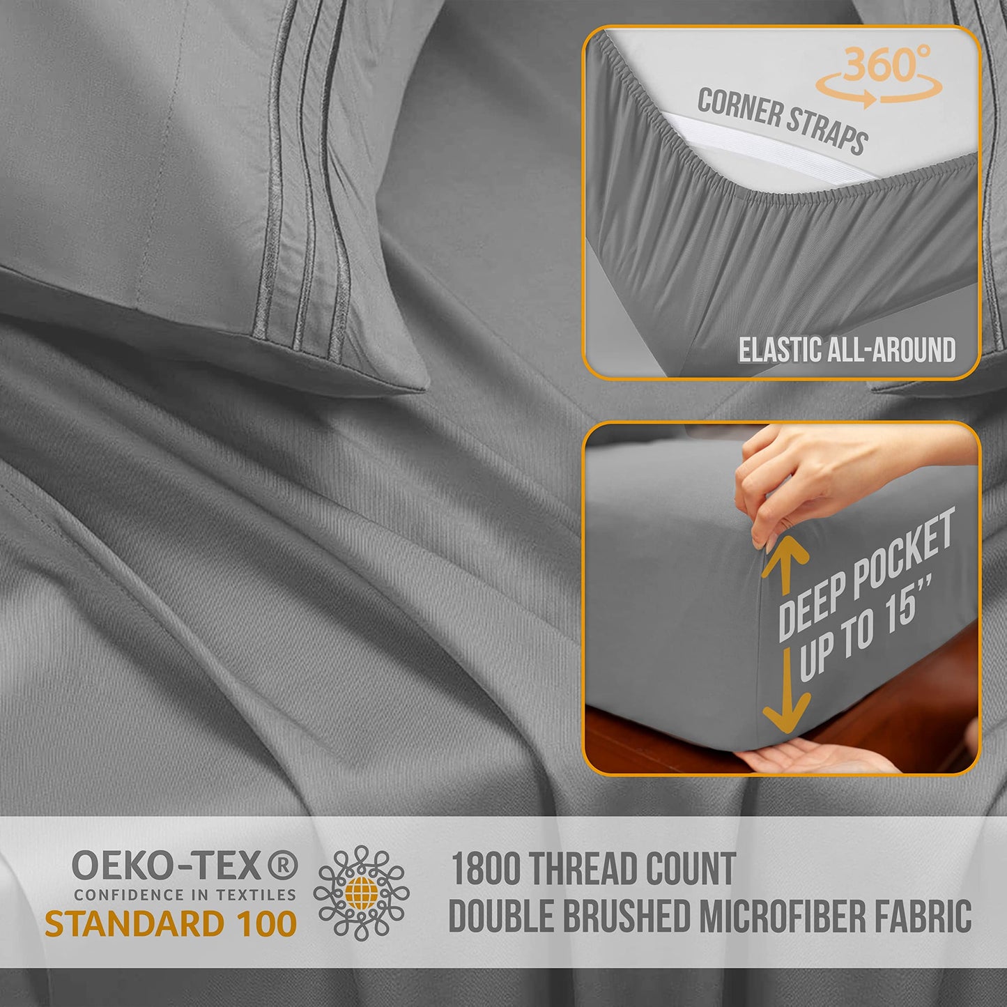 Queen Sheet Set - Luxury Hotel Bed Sheets - Soft Cooling Sheets with Elastic Corner Straps - Deep Pockets Microfiber Bedsheet 4 Piece