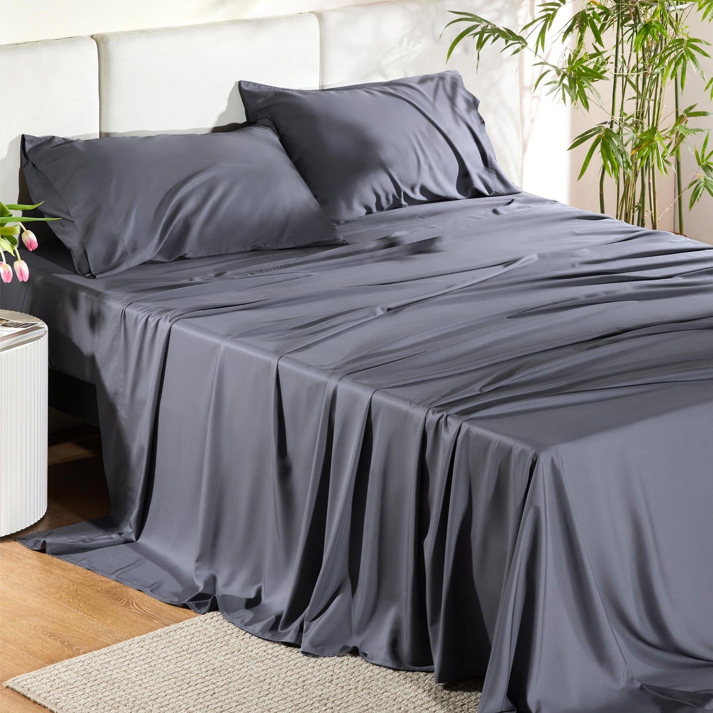 Bedsure King Size Sheet Set, Cooling Sheets King, Deep Pocket Up to 16", Hotel Luxury Silky Bedding Sheets & Pillowcases