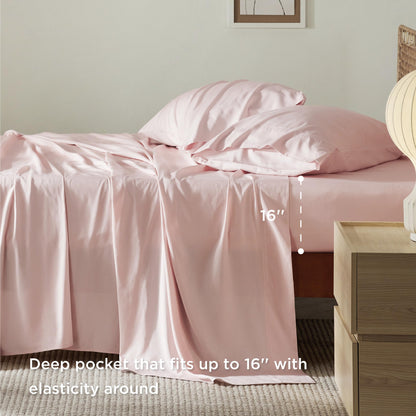 Bedsure King Size Sheet Set, Cooling Sheets King, Deep Pocket Up to 16", Hotel Luxury Silky Bedding Sheets & Pillowcases