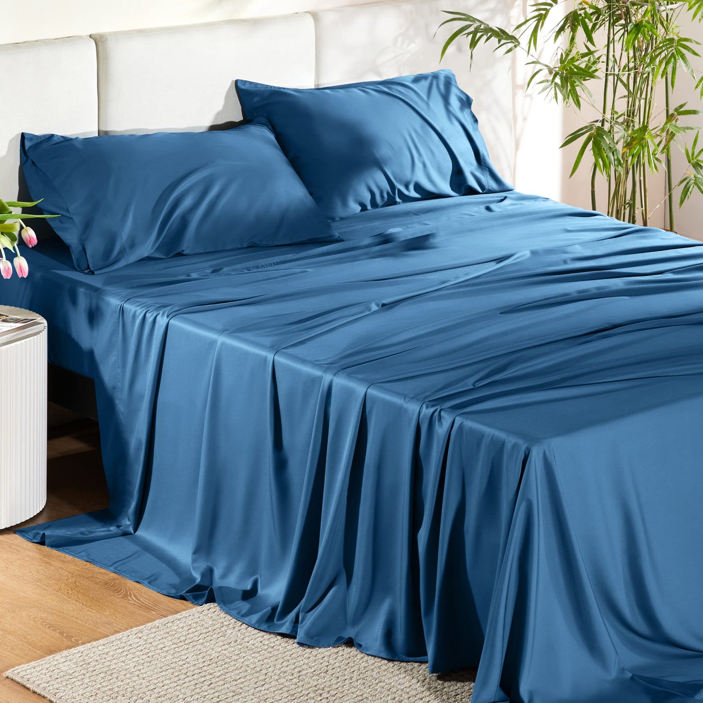 Bedsure King Size Sheet Set, Cooling Sheets King, Deep Pocket Up to 16", Hotel Luxury Silky Bedding Sheets & Pillowcases