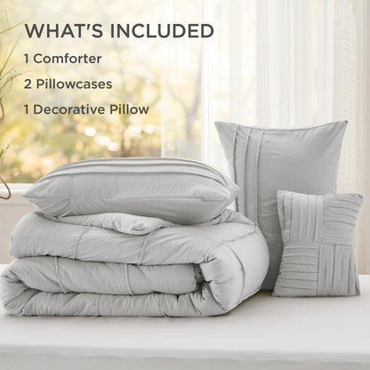 Bedsure Beige Queen Comforter Set - 4 Pieces Pinch Pleat Bed Set, Down Alternative Bedding Sets for All Season, 1 Comforter, 2 Pillowcases, 1 Decorative Pillow