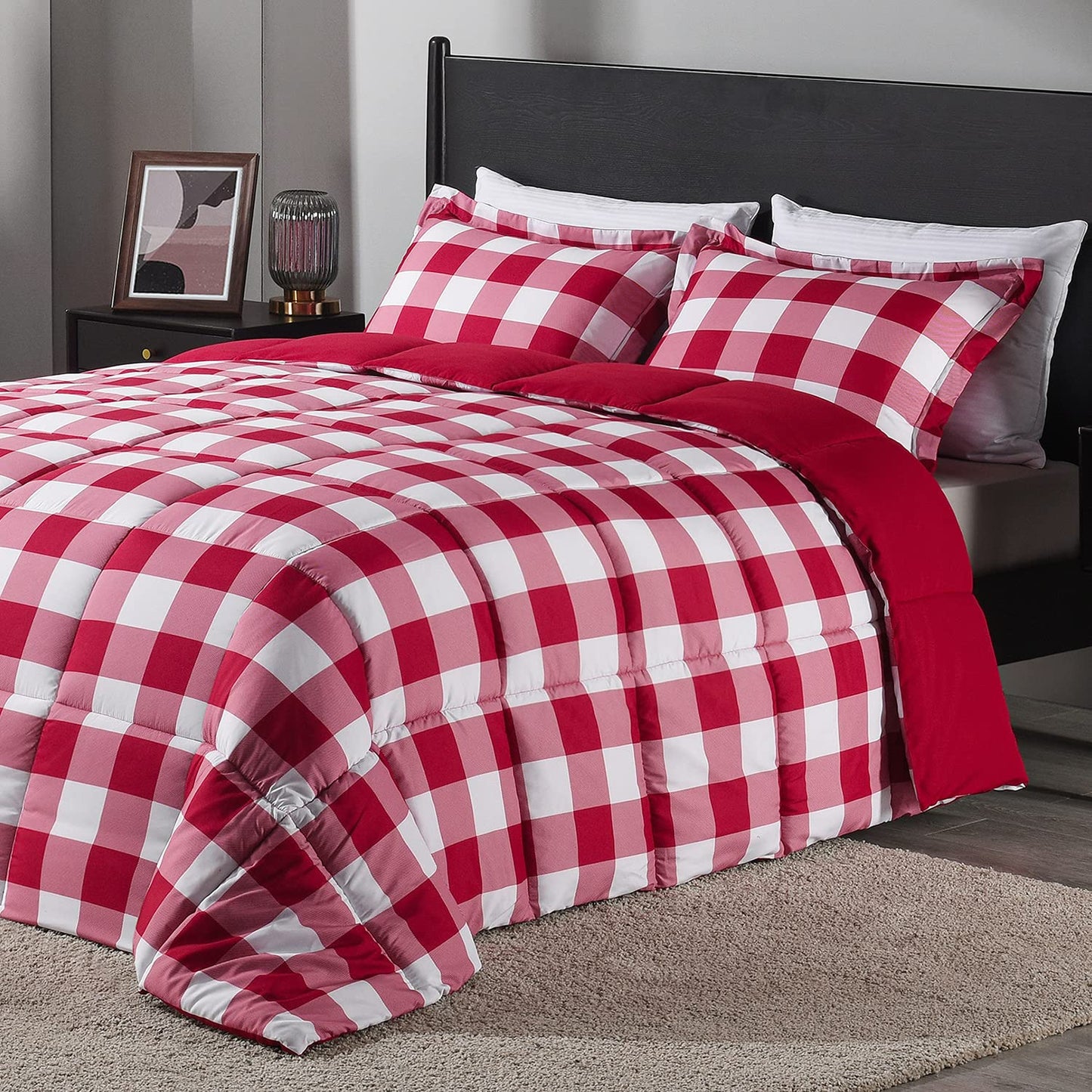 Downluxe King Size Comforter Set - Red and Black King Comforter, Soft Bedding Sets for All Seasons - 3 Pieces