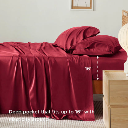 Bedsure King Size Sheet Set, Cooling Sheets King, Deep Pocket Up to 16", Hotel Luxury Silky Bedding Sheets & Pillowcases