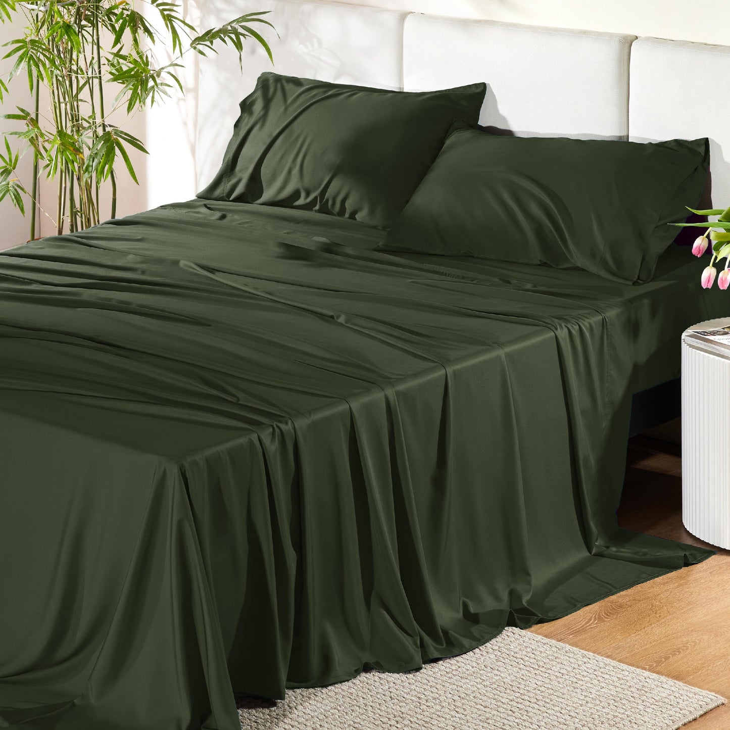 Bedsure King Size Sheet Set, Cooling Sheets King, Deep Pocket Up to 16", Hotel Luxury Silky Bedding Sheets & Pillowcases