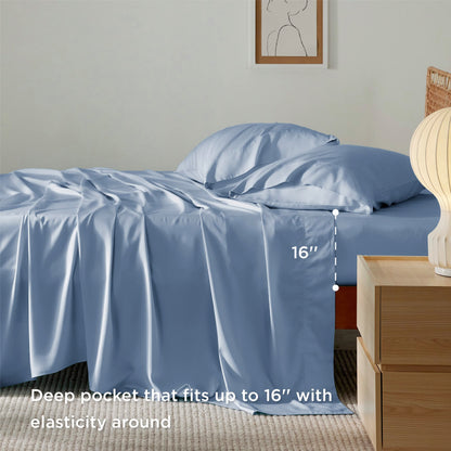 Bedsure King Size Sheet Set, Cooling Sheets King, Deep Pocket Up to 16", Hotel Luxury Silky Bedding Sheets & Pillowcases