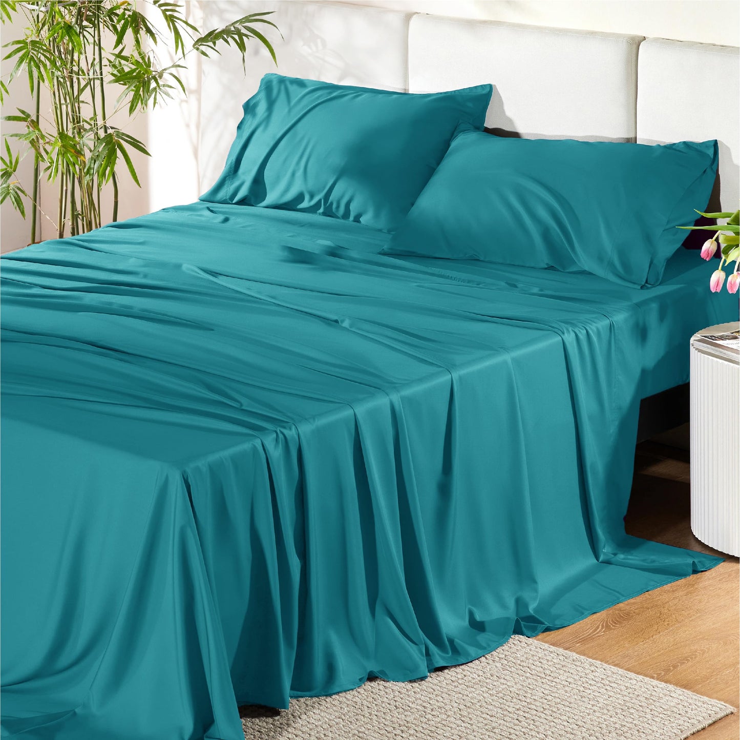 Bedsure King Size Sheet Set, Cooling Sheets King, Deep Pocket Up to 16", Hotel Luxury Silky Bedding Sheets & Pillowcases