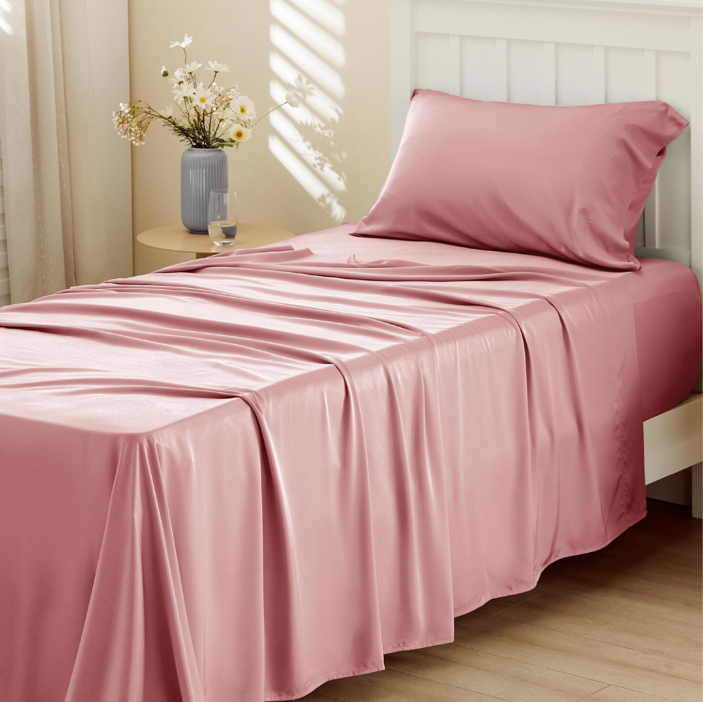 Bedsure King Size Sheet Set, Cooling Sheets King, Deep Pocket Up to 16", Hotel Luxury Silky Bedding Sheets & Pillowcases