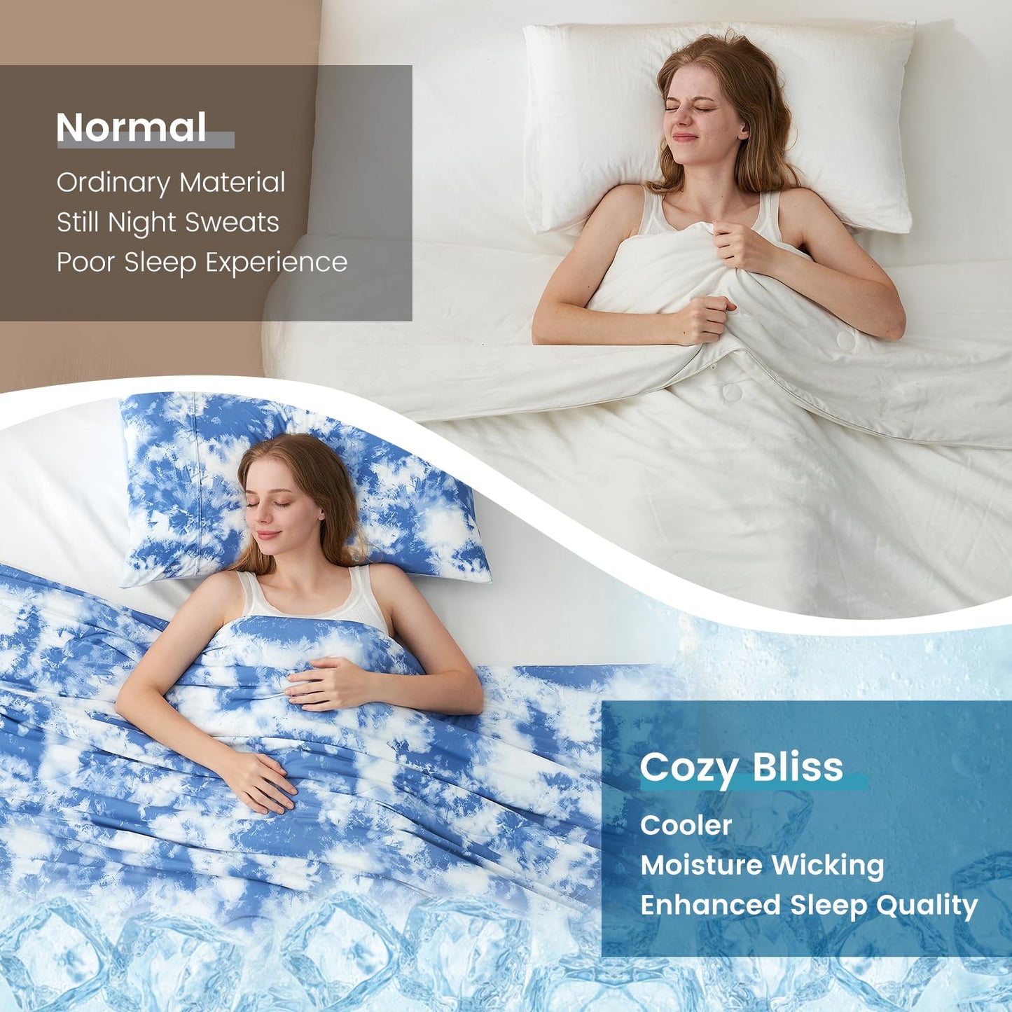 Cozy Bliss Cooling Comforter Set Queen Size, Double-Sided Cool Tech Cooling Blankets for Hot Sleepers and Night Sweats