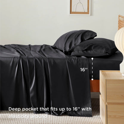 Bedsure King Size Sheet Set, Cooling Sheets King, Deep Pocket Up to 16", Hotel Luxury Silky Bedding Sheets & Pillowcases