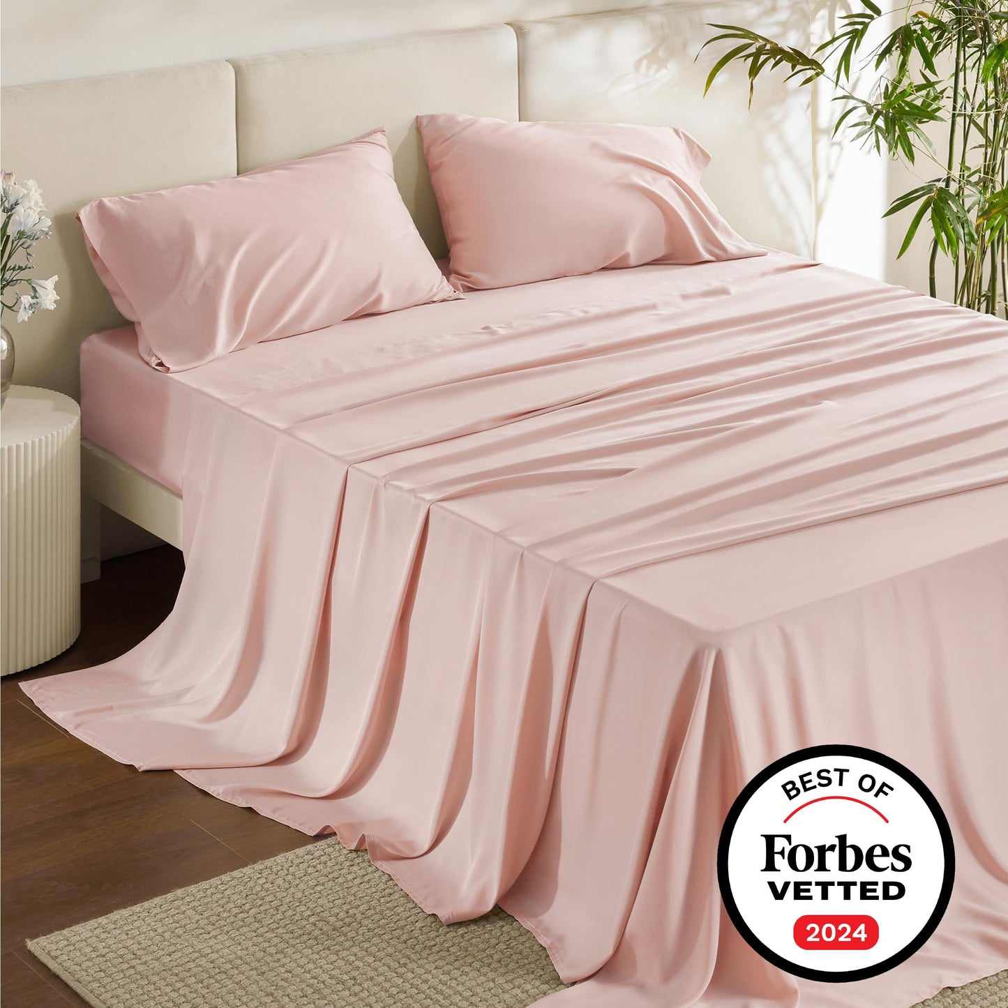 Bedsure King Size Sheet Set, Cooling Sheets King, Deep Pocket Up to 16", Hotel Luxury Silky Bedding Sheets & Pillowcases