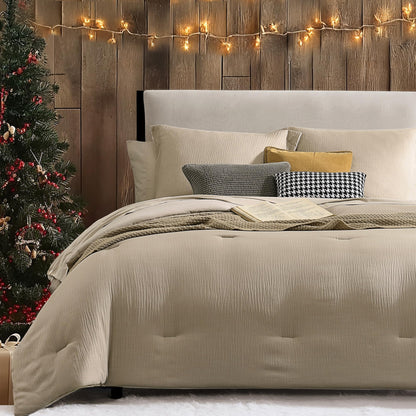 Geniospin Full Comforter Set - 7 Pieces Comforter Full Size, Solid Bedding Sets for All Season, Textured Bed in a Bag with Sheets