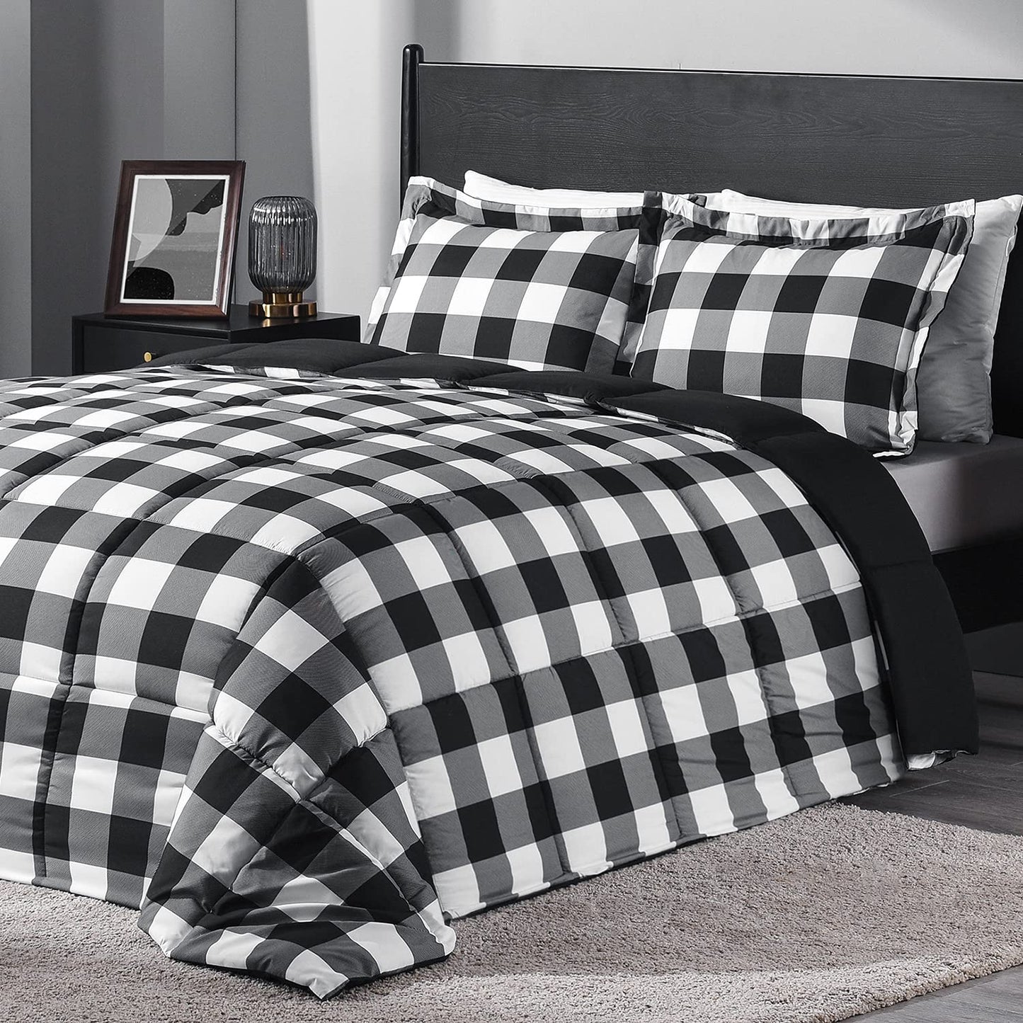 Downluxe King Size Comforter Set - Red and Black King Comforter, Soft Bedding Sets for All Seasons - 3 Pieces