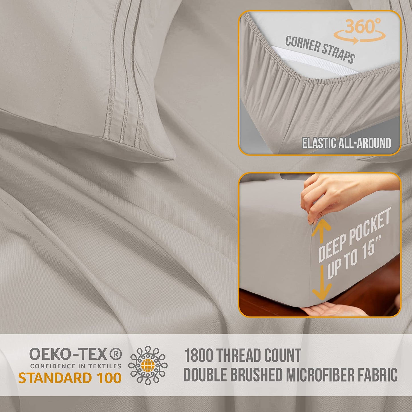 Queen Sheet Set - Luxury Hotel Bed Sheets - Soft Cooling Sheets with Elastic Corner Straps - Deep Pockets Microfiber Bedsheet 4 Piece