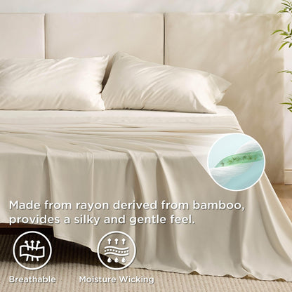 Bedsure King Size Sheet Set, Cooling Sheets King, Deep Pocket Up to 16", Hotel Luxury Silky Bedding Sheets & Pillowcases