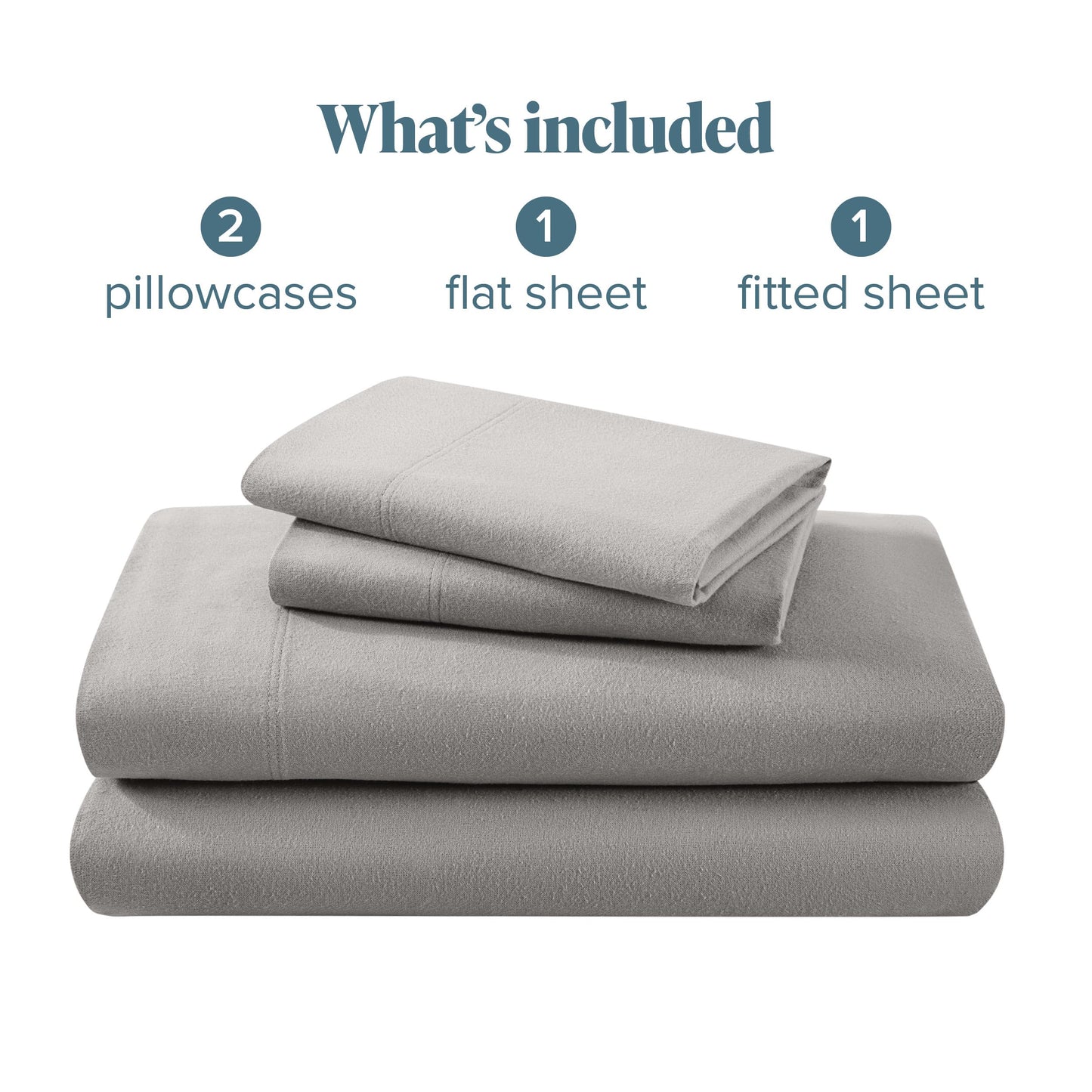 Bare Home Flannel Sheet Set 100% Cotton, Velvety Soft Heavyweight - Double Brushed Flannel - Deep Pocket (Split King, Grey)