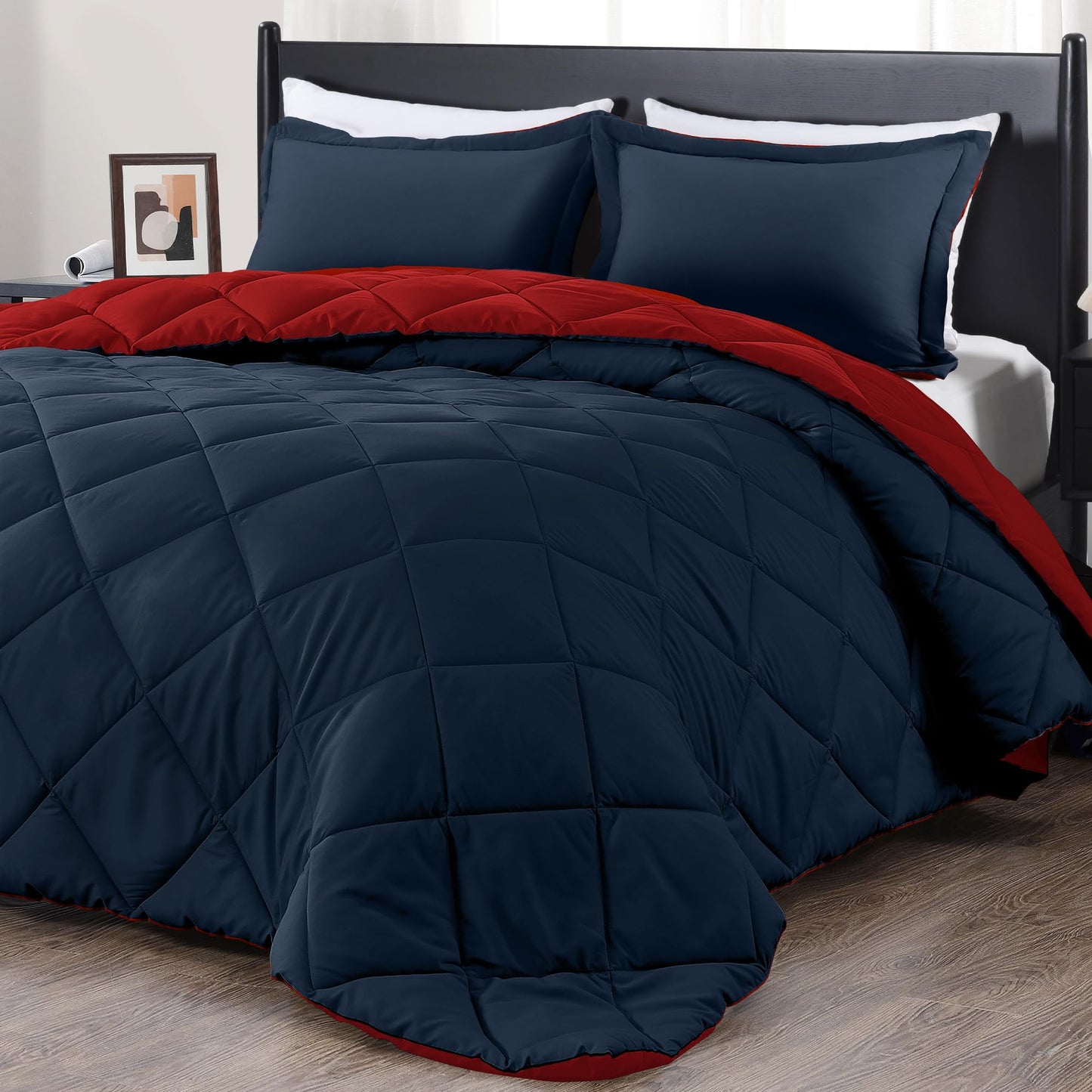 Downluxe King Size Comforter Set - Red and Black King Comforter, Soft Bedding Sets for All Seasons - 3 Pieces