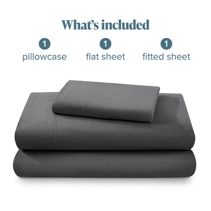 Bare Home Flannel Sheet Set 100% Cotton, Velvety Soft Heavyweight - Double Brushed Flannel - Deep Pocket (Split King, Grey)