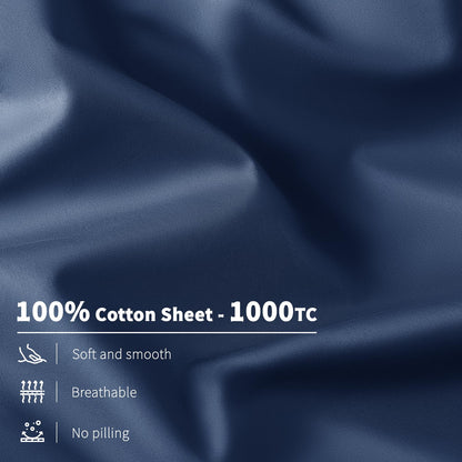 Luxury 1000 High Thread Count Egyptian Cotton Bed Sheets 4 PC, Breathable & Cooling Sheets, 16" Deep Pocket