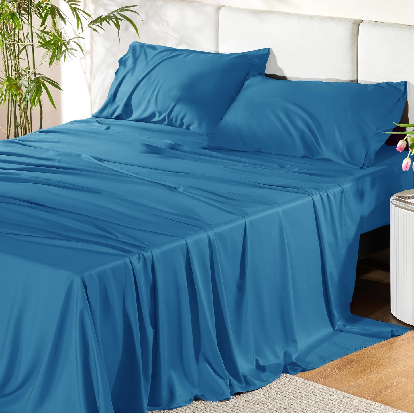 Bedsure King Size Sheet Set, Cooling Sheets King, Deep Pocket Up to 16", Hotel Luxury Silky Bedding Sheets & Pillowcases